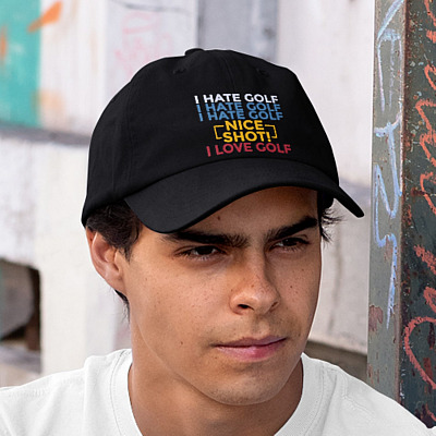 Alternative view of I Hate Golf Nice Shot I Love Golf Twill Cap - High-Profile Snapback Hat - Trucker Hat - Funny Golf Cap