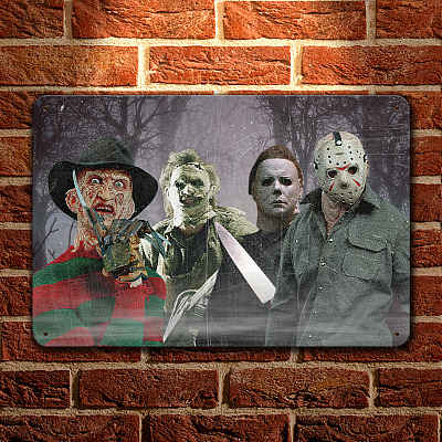 Horror Characters Freddy Krueger Jason Voorhees Michael Myers Leatherface Halloween Decorative Metal Sign