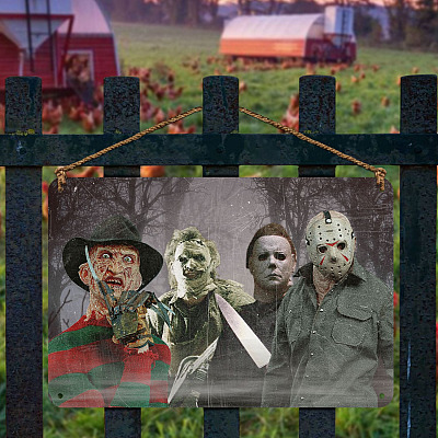 Alternative view of Horror Characters Freddy Krueger Jason Voorhees Michael Myers Leatherface Halloween Decorative Metal Sign