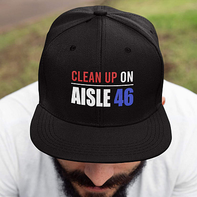 Anti Biden Clean Up Aisle 46 Funny Political Twill Cap - High-Profile Snapback Hat