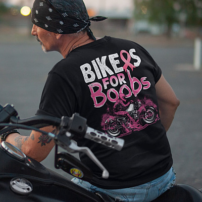 Alternative view of Bikers For Boobs Breast Cancer Motorcycle Print On Back T-Shirt Only - Breast Cancer Awareness Shirt For Men