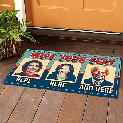 Alternative view of Funny Wipe Your Feet Here Here and Here Nancy Kamala Biden Hope Decorative Doormat - Political Welcome Mat