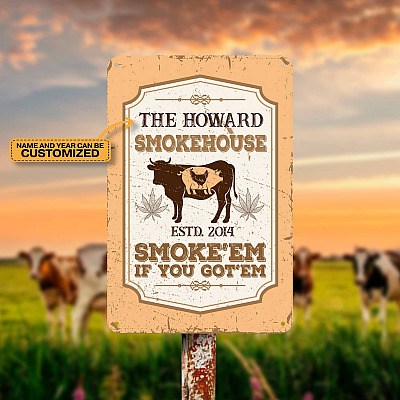 Alternative view of Personalized BBQ Grilling Saying Smoke 'Em If You Got 'Em Vintage Metal Sign - Funny Barbecue Meat Grilling Saying Custom Metal Sign