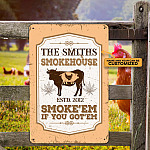 Personalized BBQ Grilling Saying Smoke 'Em If You Got 'Em Vintage Metal Sign - Funny Barbecue Meat Grilling Saying Custom Metal Sign