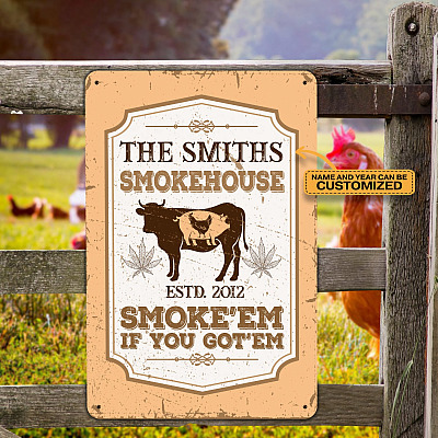 Personalized BBQ Grilling Saying Smoke 'Em If You Got 'Em Vintage Metal Sign - Funny Barbecue Meat Grilling Saying Custom Metal Sign