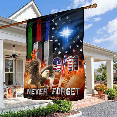 Christian 9/11 We Will Never Forget Twin Towers America Decorative Garden Flag - Indoor Outdoor Flag - House Flag