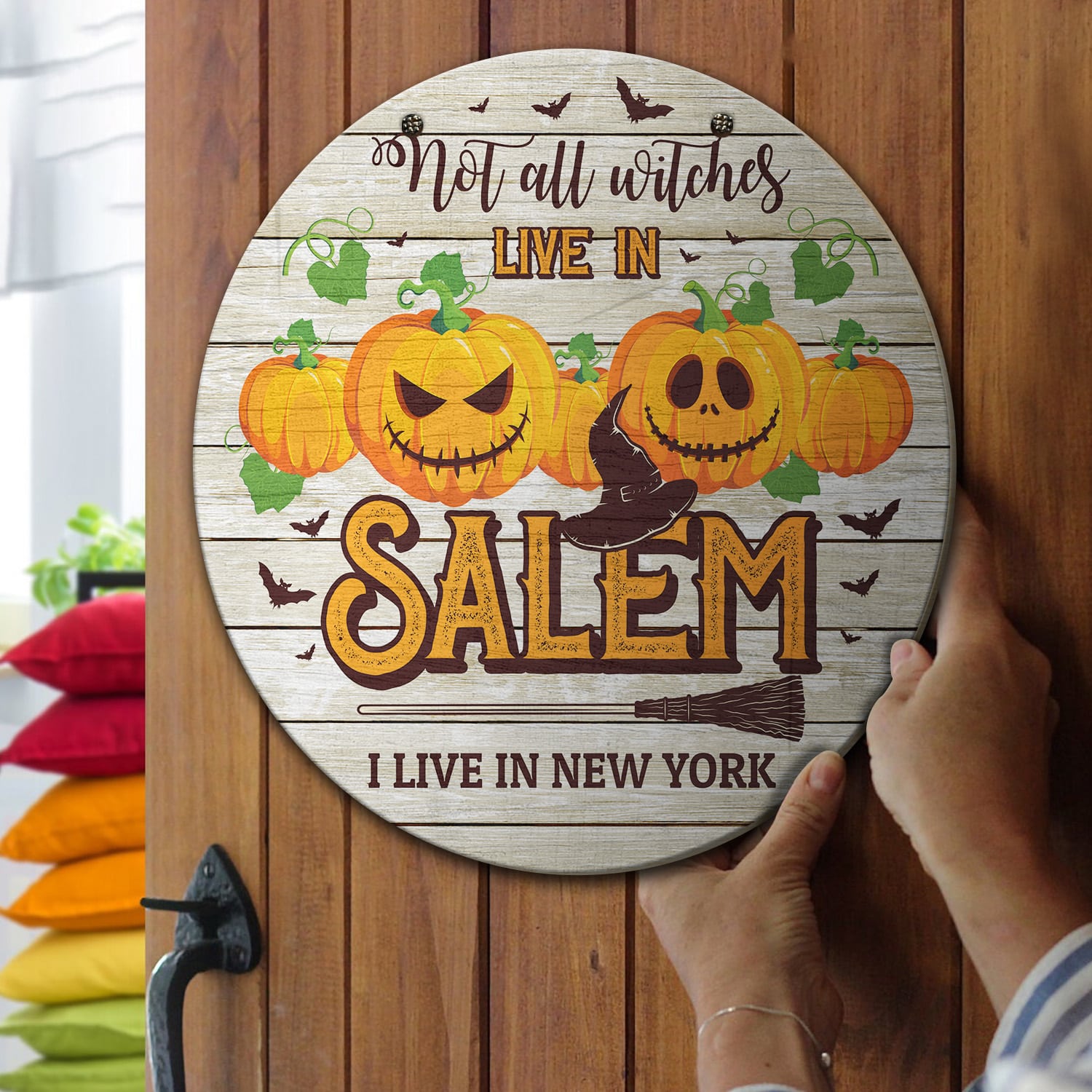 6KT. Not All Witches Live In Salem Door Sign-sample design Door Sign Mockup 13