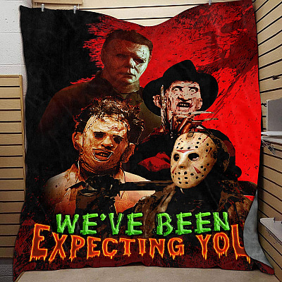 Horror Movie Characters Freddy Michael Jason Leatherface We've Been Expecting You Fleece Blanket - Mink Sherpa Blanket