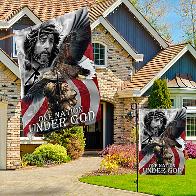 Alternative view of One Nation Under God Jesus Soldier Outdoor Garden Flag - House Flag - Wall Flag