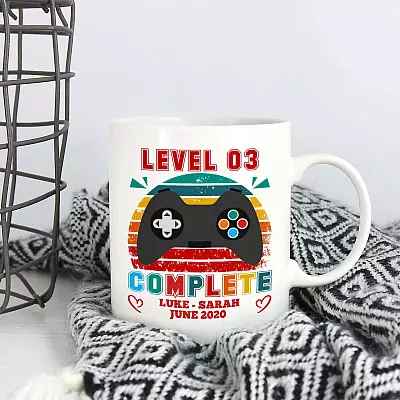 Gamer Anniversary Gifts Personalized Level Complete Gamer Husband Ceramic Coffee Mug - Beer Stein - Water Bottle