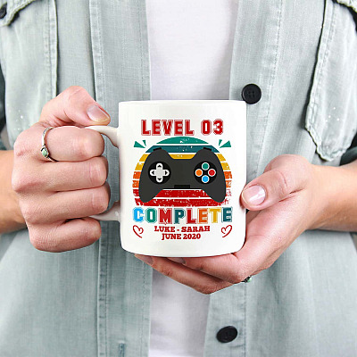Alternative view of Gamer Anniversary Gifts Personalized Level Complete Gamer Husband Ceramic Coffee Mug - Beer Stein - Water Bottle