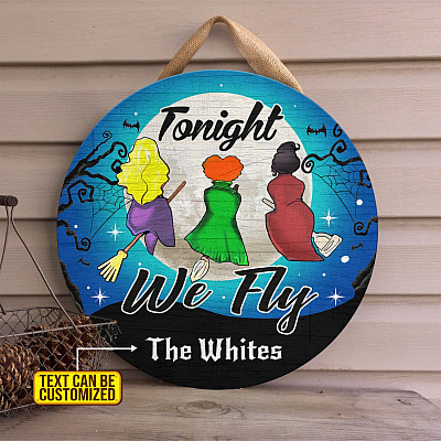 Alternative view of Custom Family Name Tonight We Fly Sanderson Sisters Wooden Door Sign - Halloween Front Porch Sign Indoor Outdoor Decor