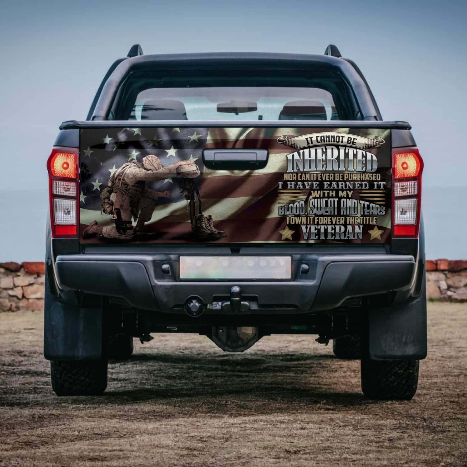 10VT. Veteran It Cannot Be Inherited Tailgate Wrap Mockup 4