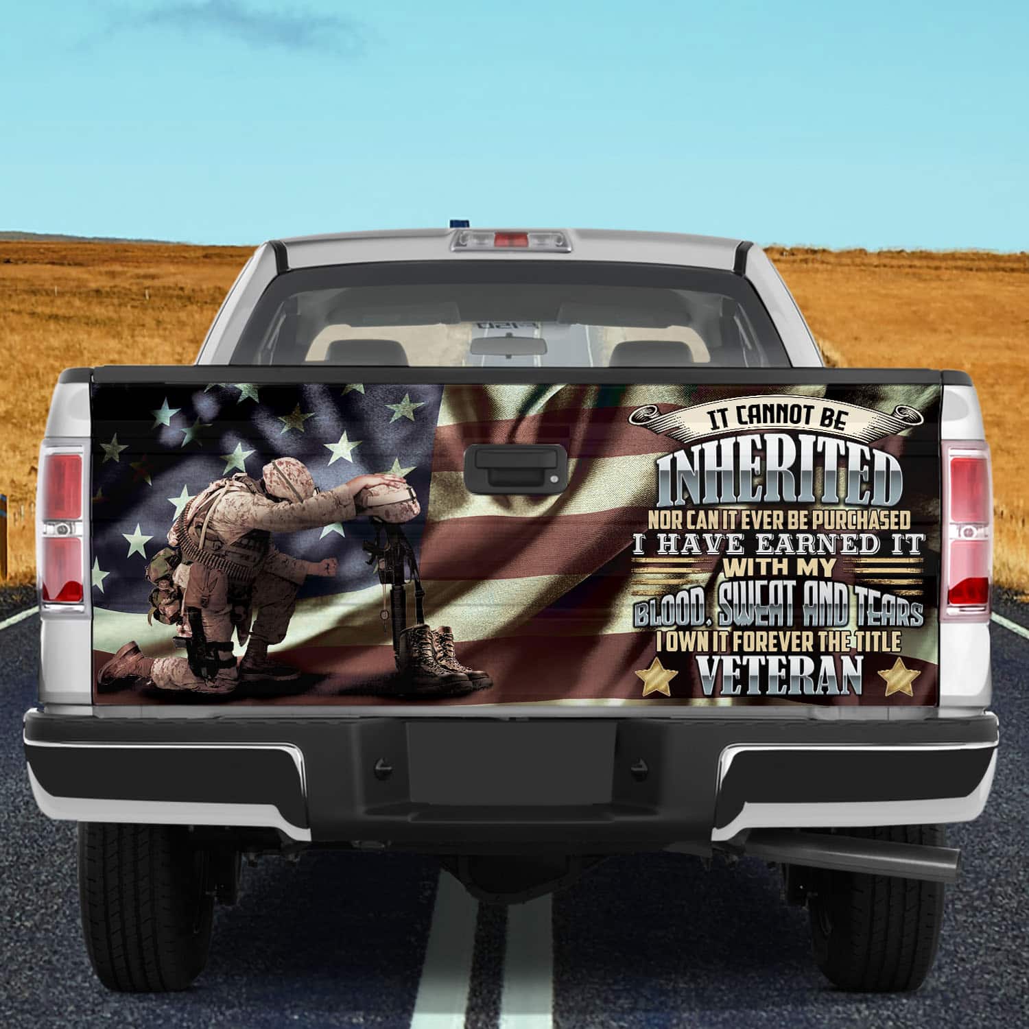 10VT. Veteran It Cannot Be Inherited Tailgate Wrap Mockup 10
