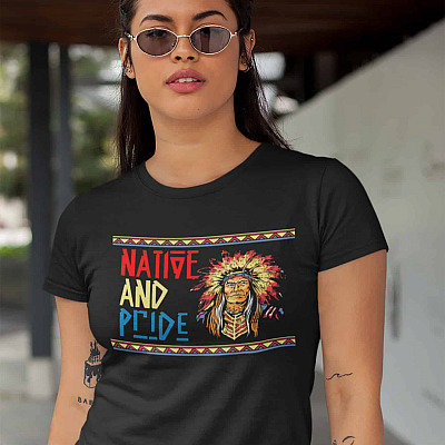 Alternative view of Native And Pride T-shirt - V-neck Tee - Native American Chief Shirt - Tribal Native American Headdress Shirt