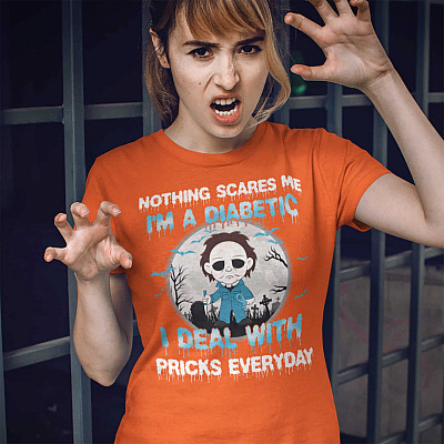 Alternative view of Nothing Scares Me I'm A Diabetic I Deal With Pricks Everyday T-shirt - V-neck - Halloween Michael Myers Shirt