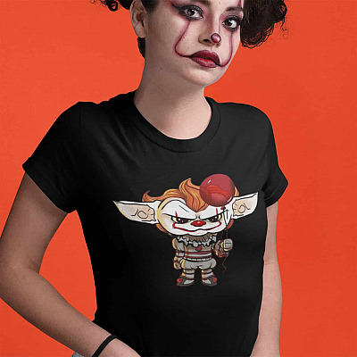 Alternative view of Baby Yoda Pennywise Halloween T-shirt - V-Neck Tee - Youth Tee - Funny Horror Movies Star Wars Character Shirt