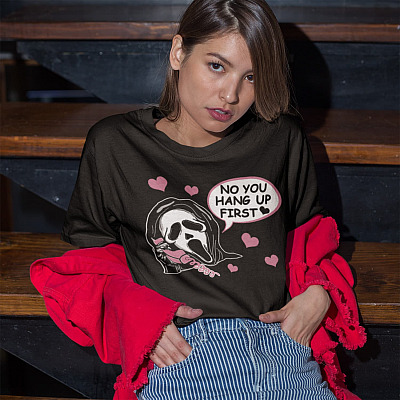 No You Hang Up First Scream T-shirt - V-Neck Tee - Funny Halloween Shirt - Horror Movie Thriller Series Shirt