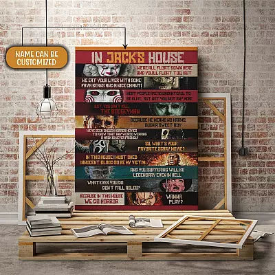 Alternative view of Personalized Name in This House We Do Horror Wanna Play  Halloween Characters Canvas Prints-Home Decor Wall Art-Poster