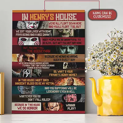 Personalized Name in This House We Do Horror Wanna Play  Halloween Characters Canvas Prints-Home Decor Wall Art-Poster