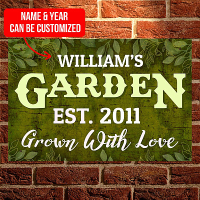 Garden Decor Personalized Garden Grown with Love Vintage Decorative Metal Sign - Indoor Outdoor Decor Farmhouse