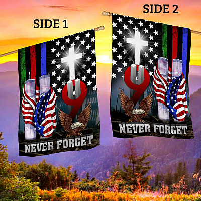Alternative view of 9/11 Never Forget Jesus Cross American Outdoor House Flag - 9/11/2001 Memorial Home Garden Flag