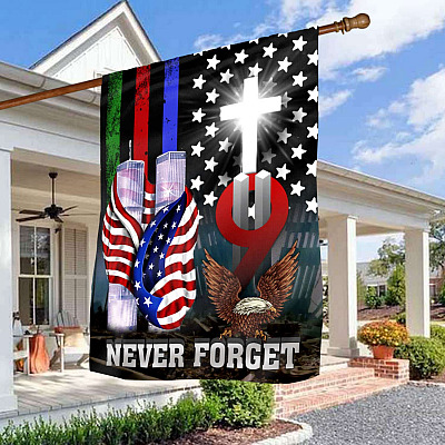 9/11 Never Forget Jesus Cross American Outdoor House Flag - 9/11/2001 Memorial Home Garden Flag