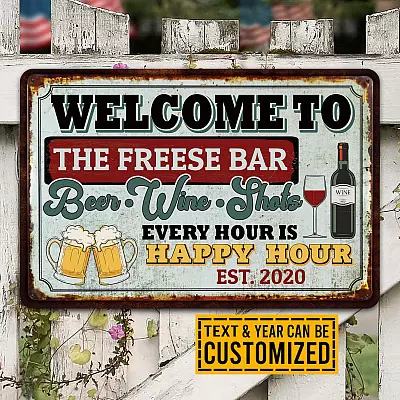 Alternative view of Bar Sign Personalized Beer Wine Shots Every Hour Is Happy Hour Retro Decorative Metal Sign - Indoor Outdoor Decor