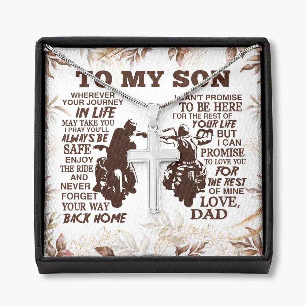 To My Son Wherever Your Journey In Life May Take You I Pray You'll Always Be Safe Artisan Crafted Cross Necklace - Artisan Crafted Cross Necklace