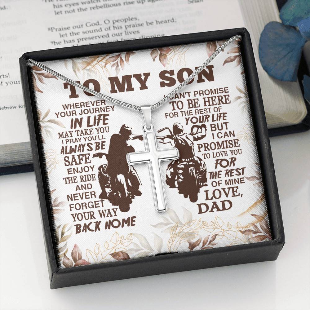To My Son Wherever Your Journey In Life May Take You I Pray You'll Always Be Safe Artisan Crafted Cross Necklace