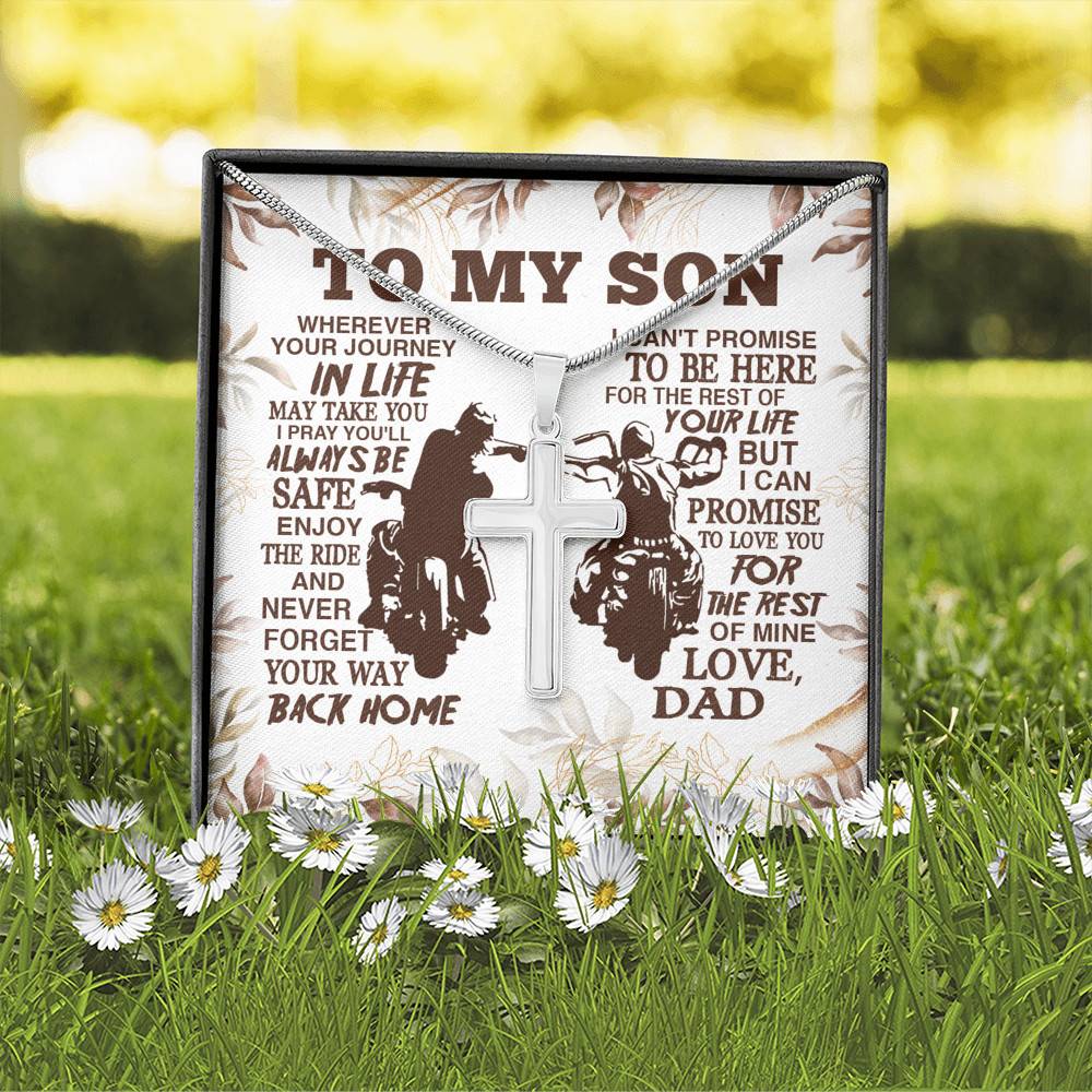 To My Son Wherever Your Journey In Life May Take You I Pray You'll Always Be Safe Artisan Crafted Cross Necklace