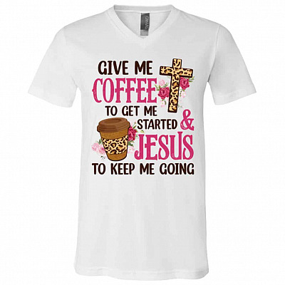 coffee, White, V-Neck T-Shirt