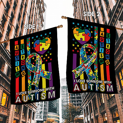 Alternative view of Autism Awareness I Love Someone with Autism Garden Flag - Autism House Flag - Wall Flag