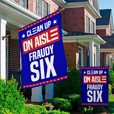 Alternative view of Funny Anti Biden Say No To Creepy Biden Fraudy Six 46 Decorative Garden Flag - Clean Up On Aisle 46 House Wall Flag