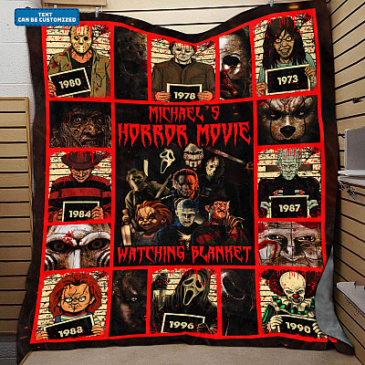 Personalized Horror Movie Watching Blanket Halloween Fleece Blanket - Custom Name Horror Mink Sherpa Blanket