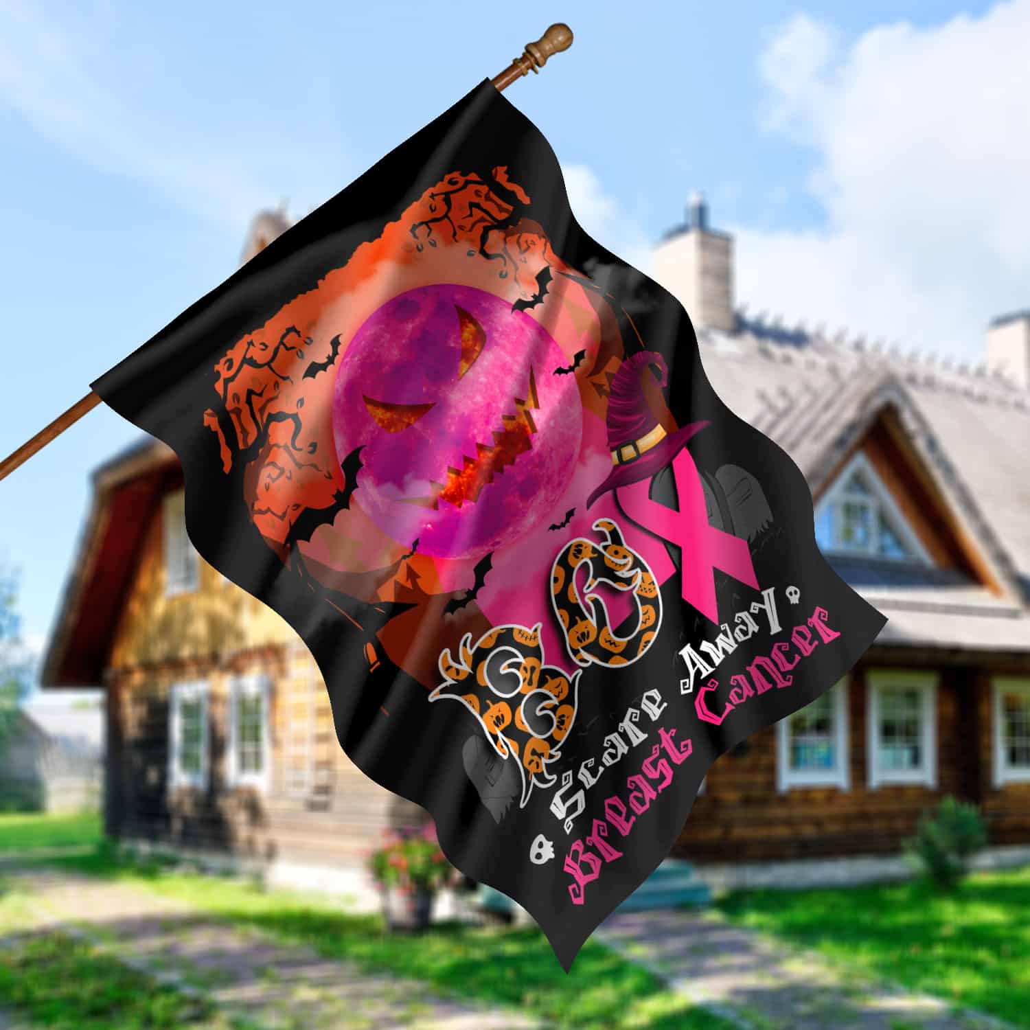 3KT. Boo Scare Away Breat Cancer-30X40 House Flag Mockup 5