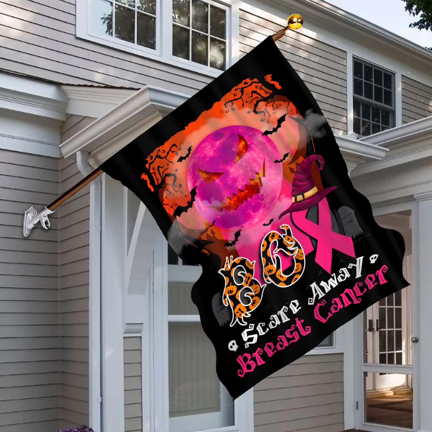 3KT. Boo Scare Away Breat Cancer-30X40 House Flag Mockup 6