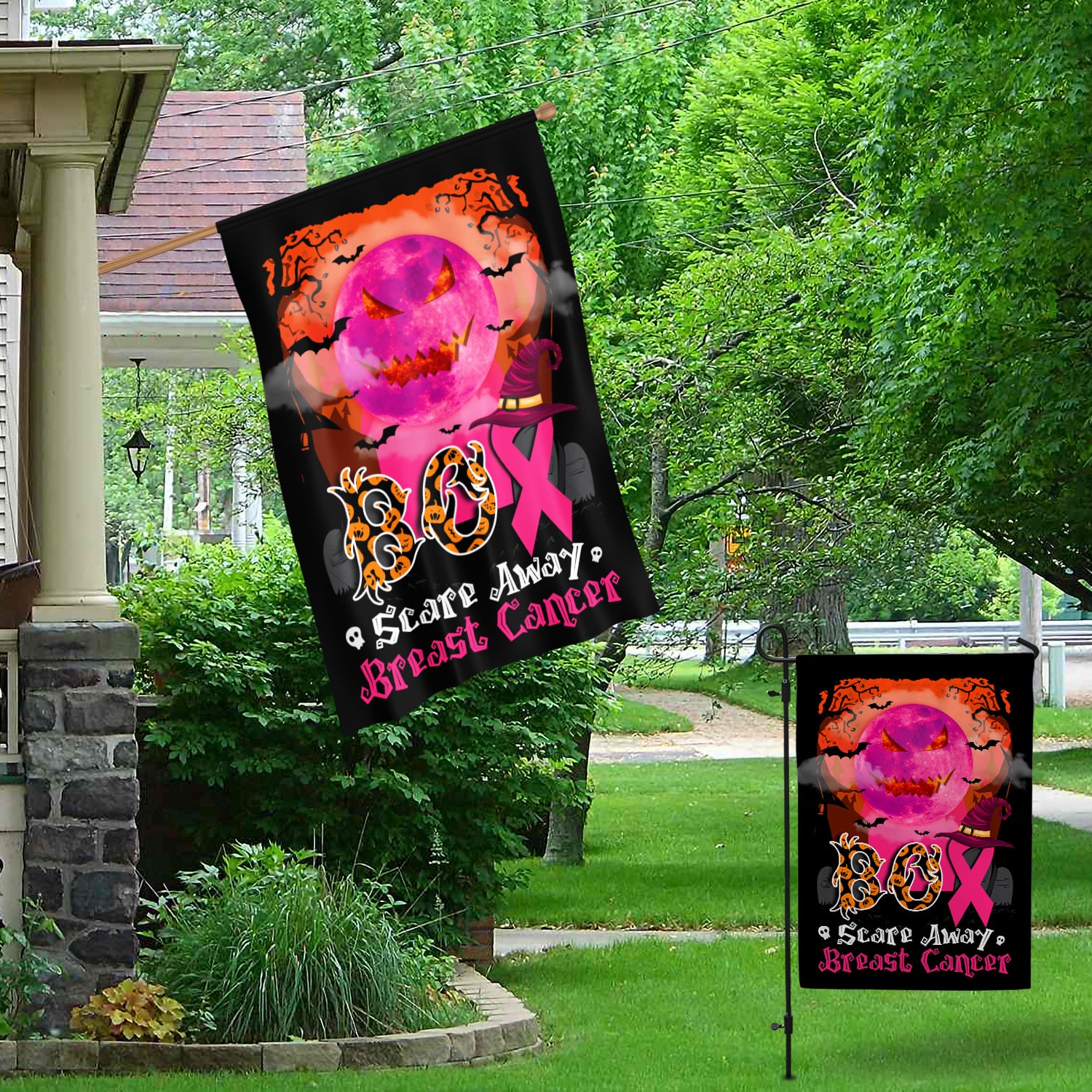 3KT. Boo Scare Away Breat Cancer-30X40 Garden & House Mockup 1