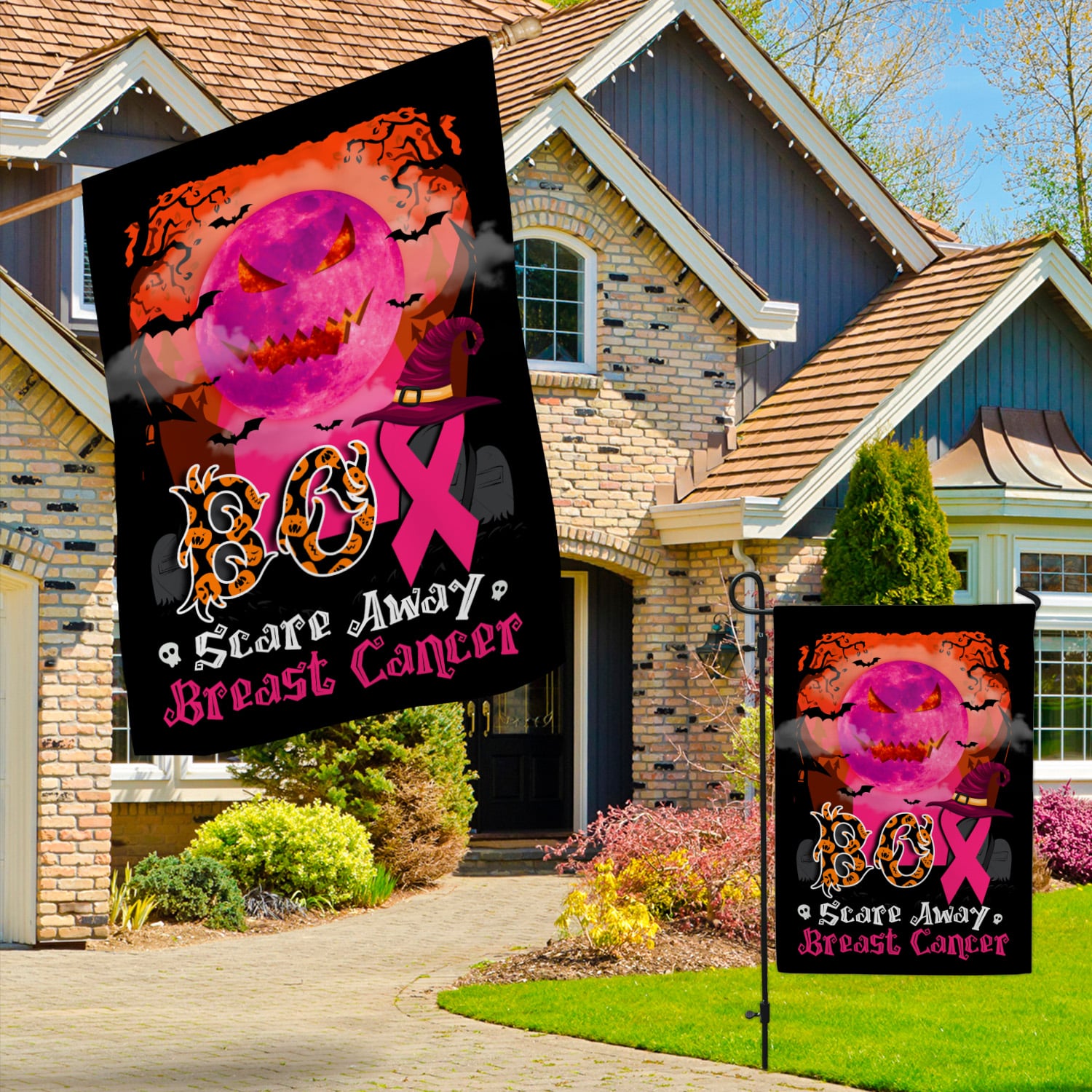 3KT. Boo Scare Away Breat Cancer-30X40 Garden & House Mockup 3
