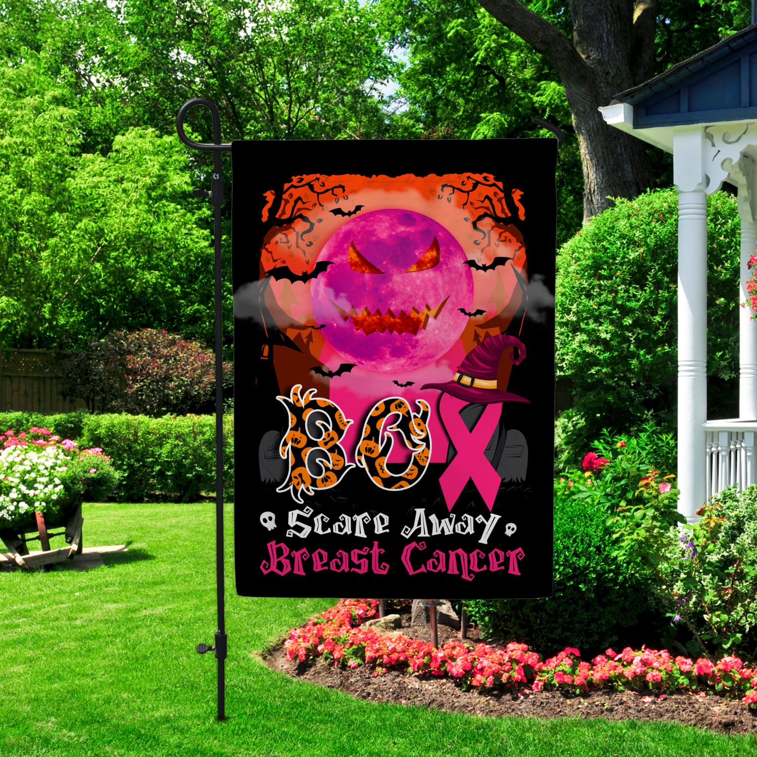 3KT. Boo Scare Away Breat Cancer-30X40 Garden Flag Mockup 2