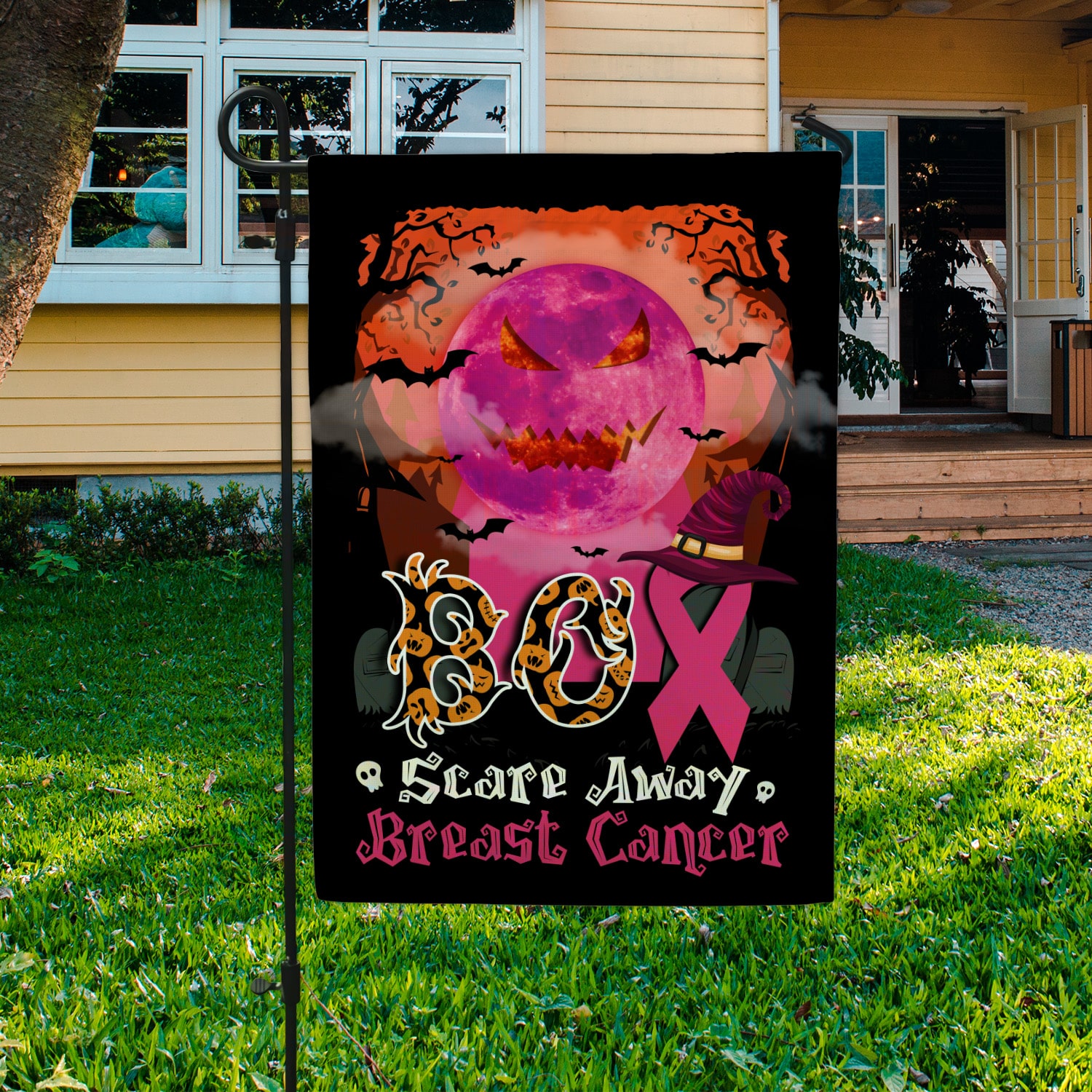 3KT. Boo Scare Away Breat Cancer-30X40 Garden Flag Mockup 3