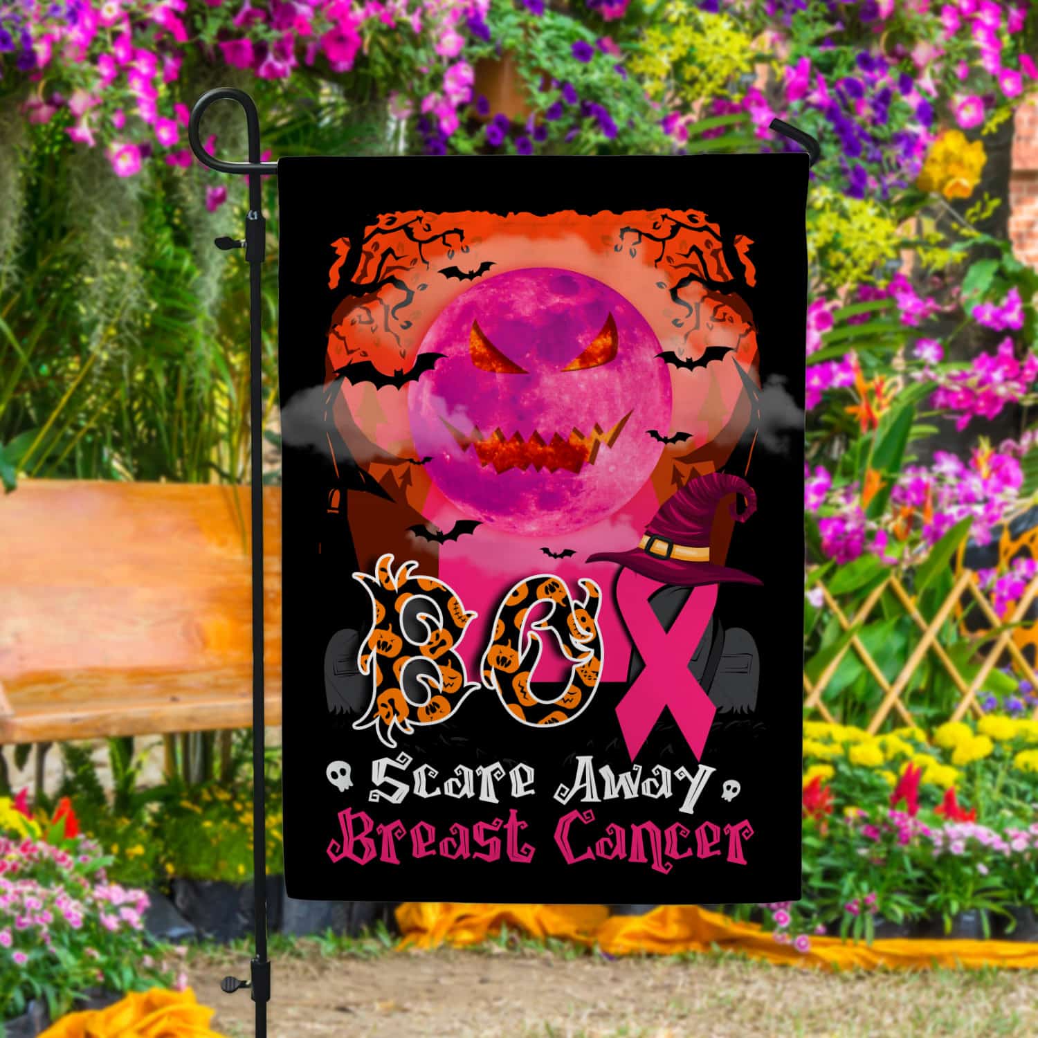 3KT. Boo Scare Away Breat Cancer-30X40 Garden Flag Mockup 4