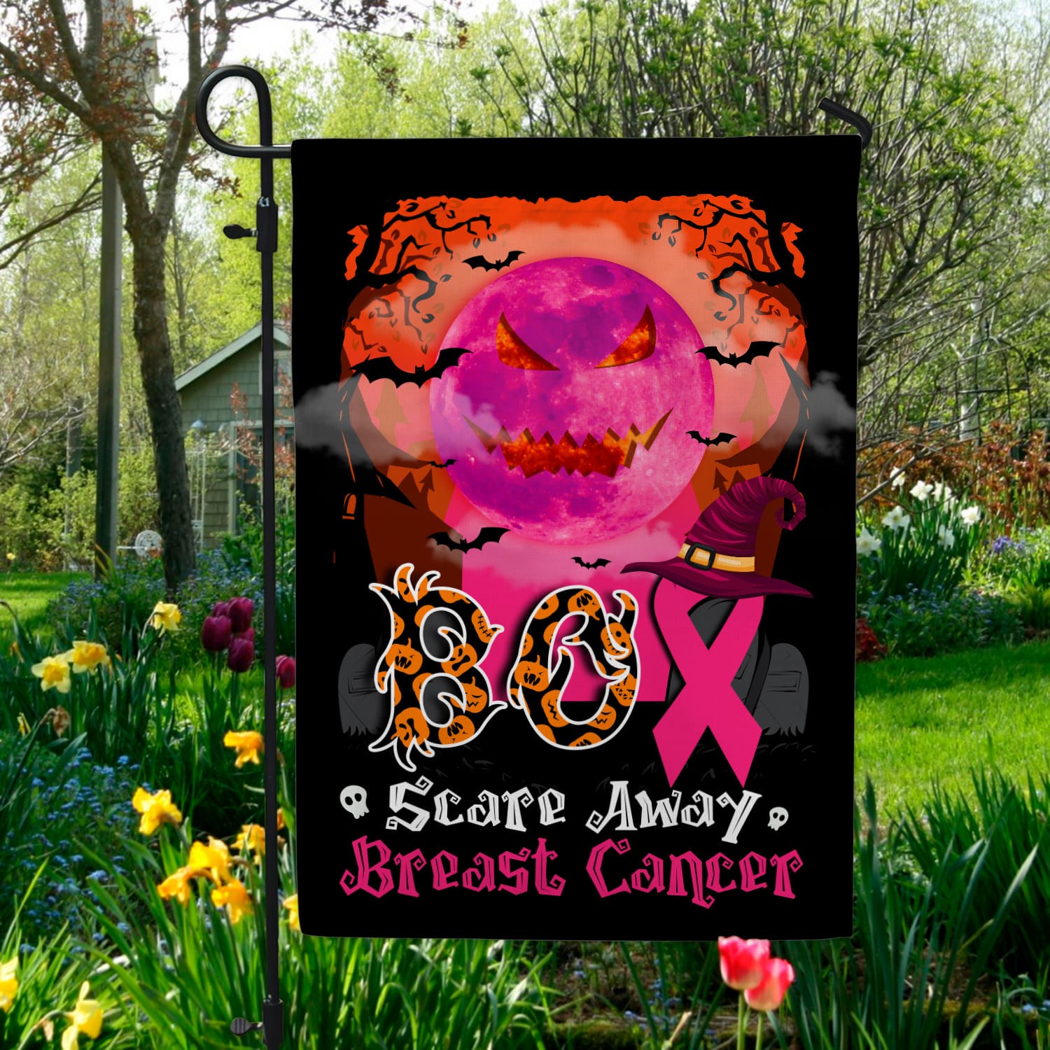3KT. Boo Scare Away Breat Cancer-30X40 Garden Flag Mockup 5