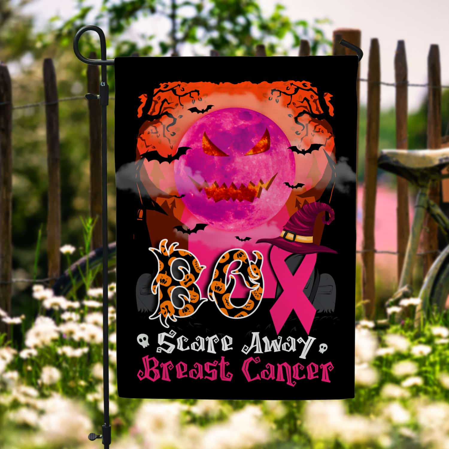 3KT. Boo Scare Away Breat Cancer-30X40 Garden Flag Mockup 6