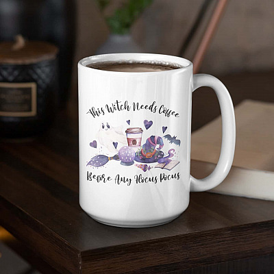 Alternative view of This Witch Needs Coffee Before Any Hocus Pocus Ceramic Coffee Mug - Beer Stein - Water Bottle - Color Changing Mug
