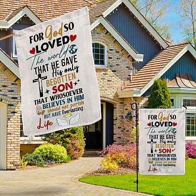 Alternative view of For God so Loved the World He Gave His Only Begotten Son Garden Flag - John 3 16 House Flag - Jesus Flag
