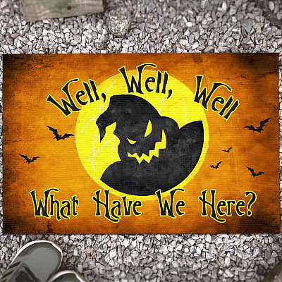 Well Well Well What Have We Here Door Mat - Oogie Boogie Nightmare Before Christmas Doormat - Welcome Mat - Funny Halloween Decoration