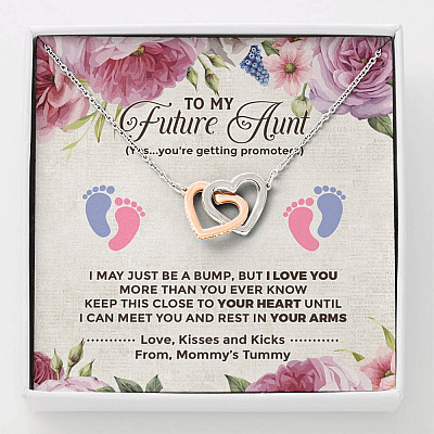 To My Future Aunt I May Just Be A Bump Aunt To Be Interlocking Hearts Pendant Necklace - Soon To Be Aunt Gifts - Interlocking Hearts Necklace