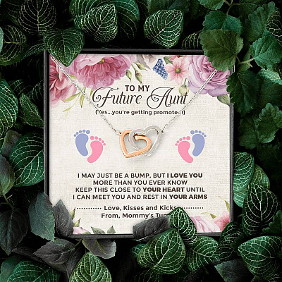 To My Future Aunt I May Just Be A Bump Aunt To Be Interlocking Hearts Pendant Necklace - Soon To Be Aunt Gifts