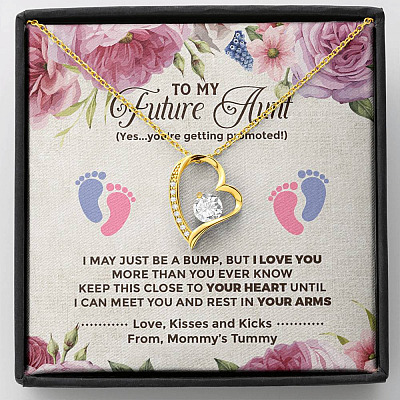 To My Future Aunt I May Just Be A Bump Aunt To Be Forever Love Heart Pendant Necklace - Soon To Be Aunt Gifts - Forever Love Necklace (18K Yellow Gold)